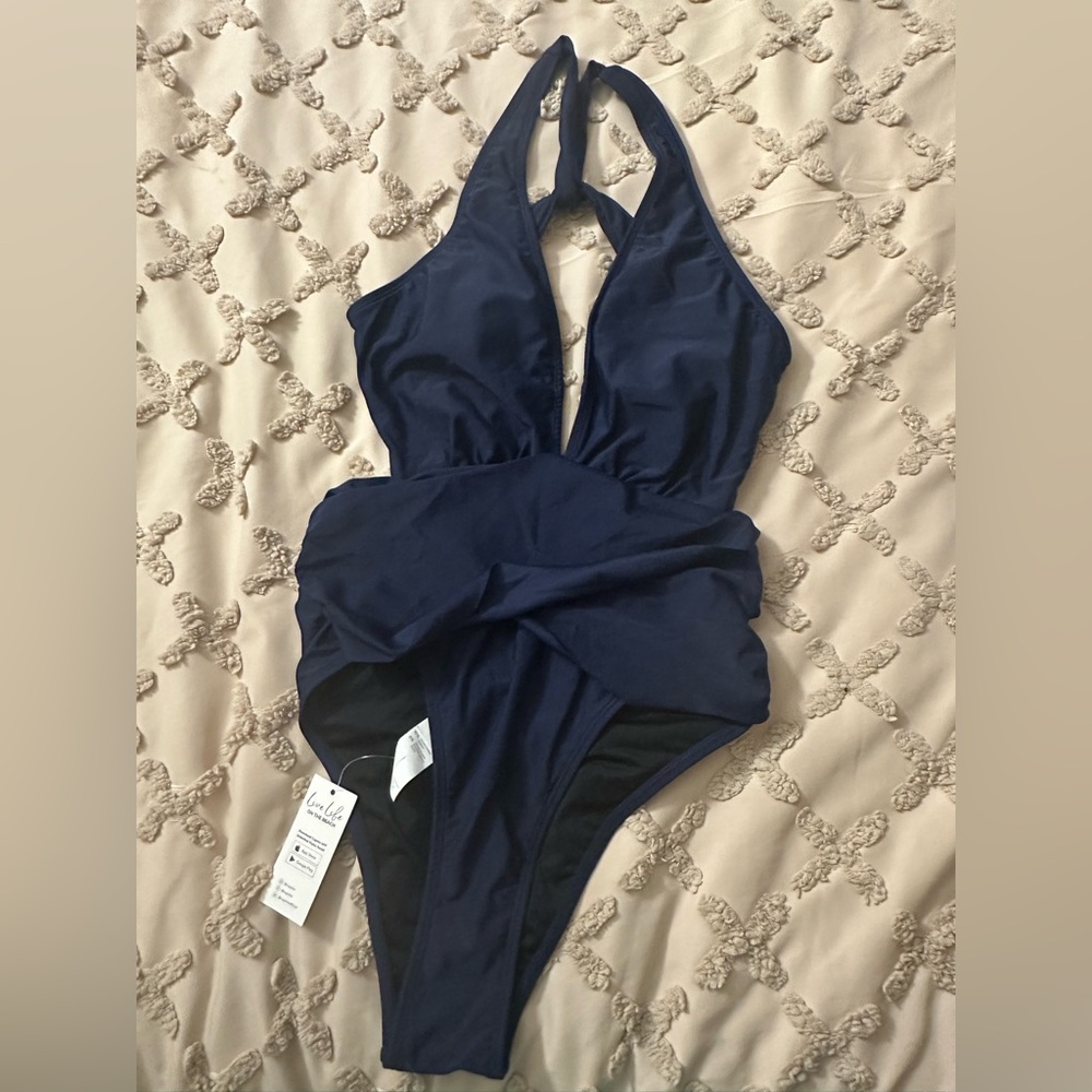 Cupshe Deep Blue Halter Swimsuit